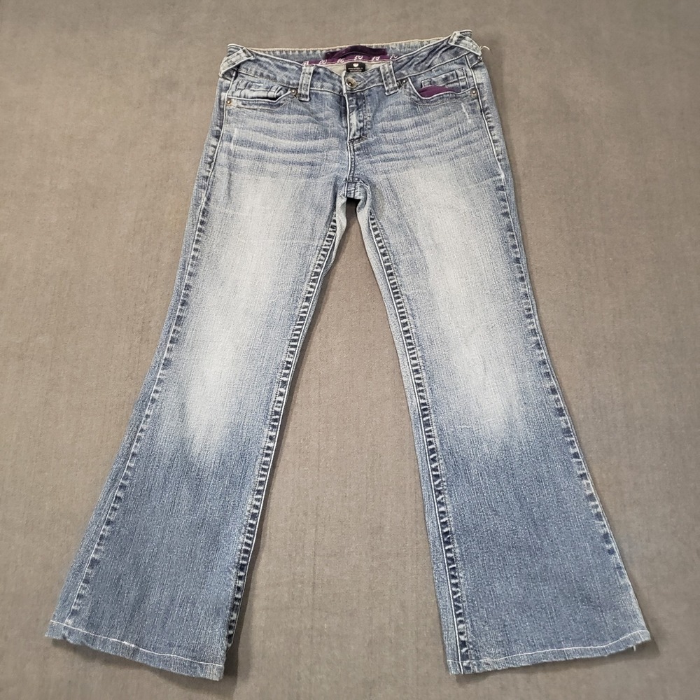 Refuge Flare Jeans Womens 11R Light Wash‎ Low Rise Distressed